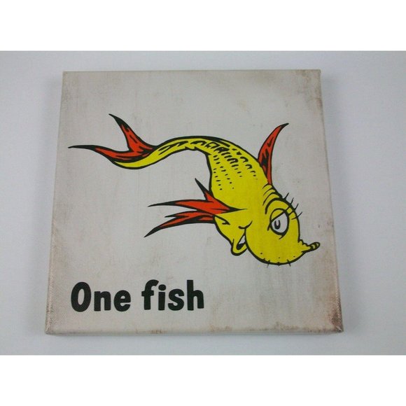 Dr Seuss 8X8 Canvas Wall Art Set One Fish Two - Picture 3 of 8